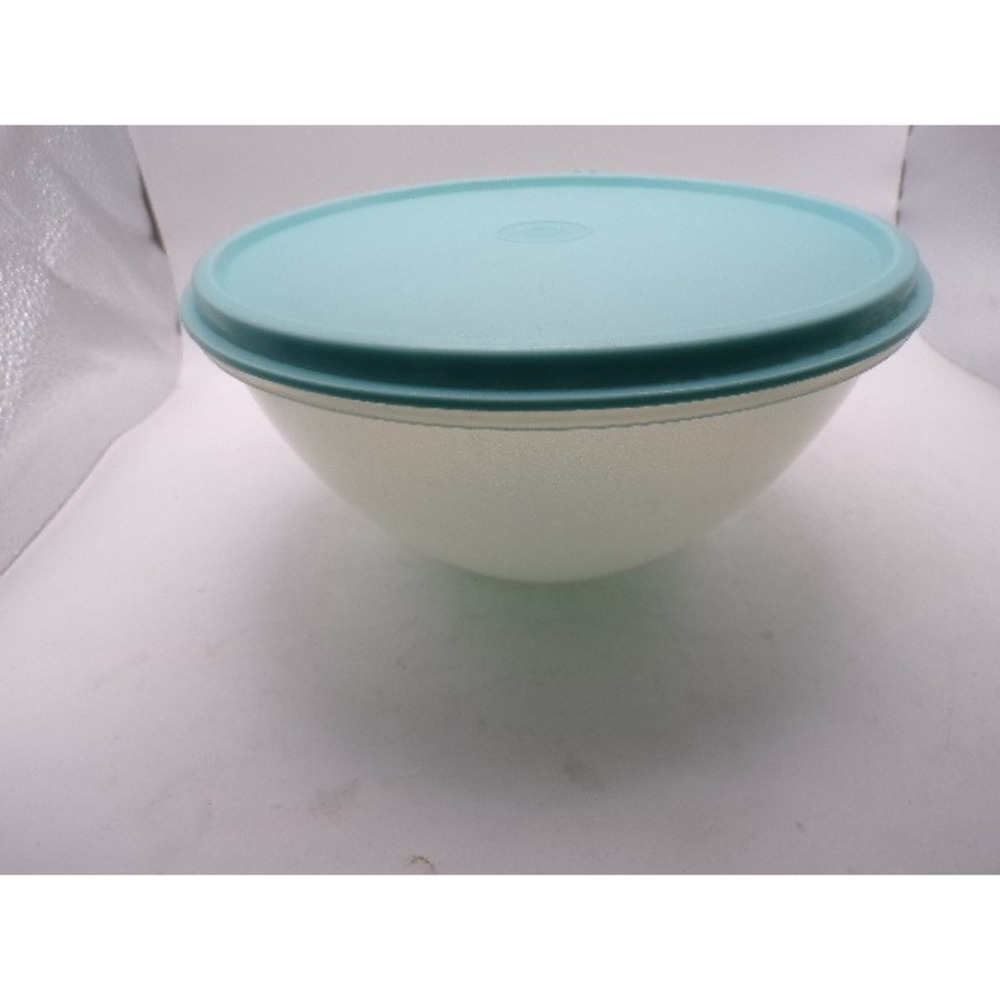 Vintage Tupperware Wonderlier Bowl 7.5 Inch Clear White Teal Blue Lid 1362-10